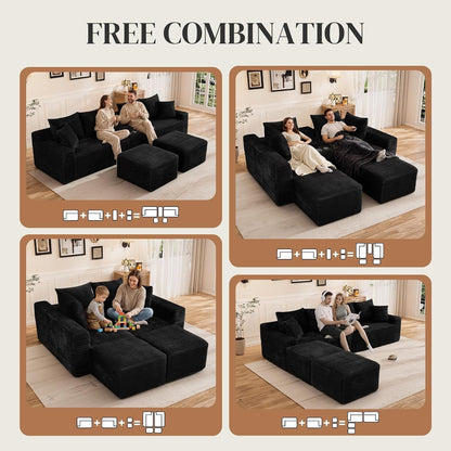 127" U Shaped Cloud Couch Modular Sectional Sofa, Comfy Fluffy Corduroy Black Boneless Sectional Couches for Living Room, Modern Cloud Sofas with Cup Holders & USB Port, Balck8