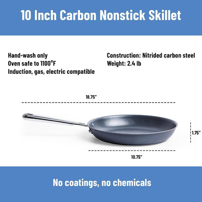 Carbon Nonstick™ Skillet - Nitrided Carbon Steel - Professional Alternative to Teflon - 1100°F High Heat Ready - Easy Release - Induction, Oven, & Grill Safe - 10 Inch9