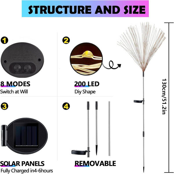 2-Pack Solar Firework Lights for outside Waterproof Garden Fairy Lights5