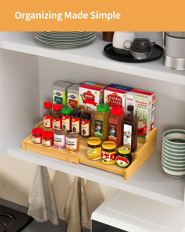 Spice Rack 3-Tier Natural Bamboo, Adjustable Cabinet Organizer Shelf7