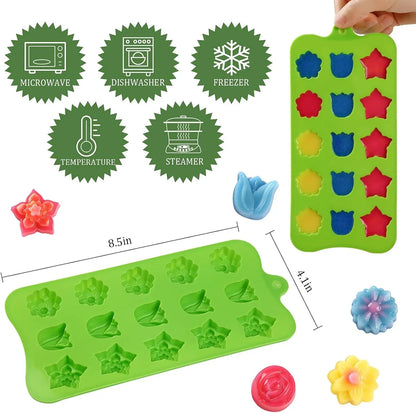 Flower Shape Chocolate Candy Molds Set,Heart,The Stars,The Rose,Flowers in Combination,15 Cavity Silicone Baking Mold Ice Cube Tray-Wedding,Festival,Parties and DIY Crafts-(6Pcs)2