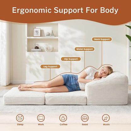 Convertible Boneless Couch Sleeper Sofa Bed, Folding Oversized Bean Bag Couch, Comfy Sofa Chairs for Adults with Filling, Single, Beige6