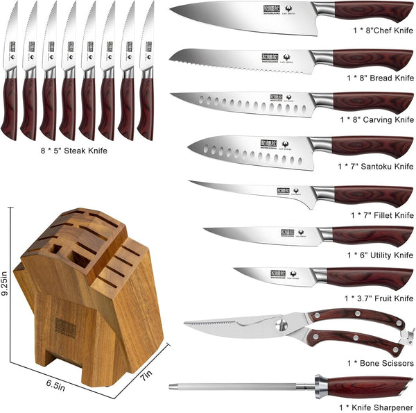 Professional High Carbon Stainless Steel 18 Pieces Knife Set & Bread Knife3