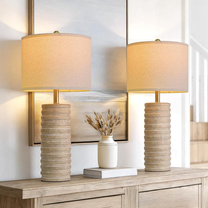 27'' Farmhouse Table Lamps Set of 2 for Living Room, Stone like | Bedside Lamp for Bedroom, Boho and Distressed Style, Hand-Textured Ceramic Design, Tall Lamp Decor for Sideboard & Entryway1
