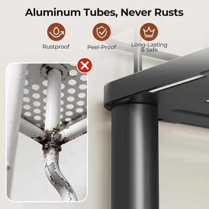 Rustproof 4 Tier Floor Standing Corner Shower Caddy Organizer with Toothbrush Holder, Large Spacing Floor Shower Shelf Rack Storage Stands with Hooks for Bathroom Kitchen, Black3