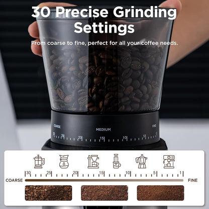 Burr Coffee Grinder, Electric Conical Coffee Bean Grinder with 30 Adjustable Grind Settings for 2-12 Cups, Sliver & Black5