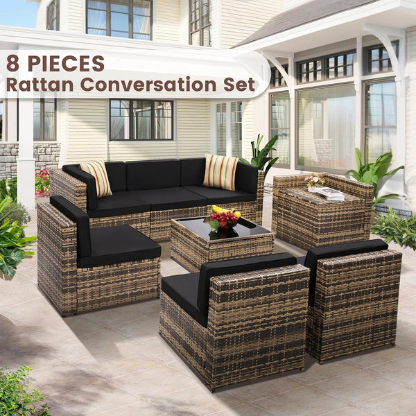 8 Piece Patio Furniture Set, Outdoor Modular Conversation Set2