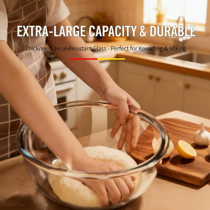 12.3In Wide 6Qt Extra Large Glass Bowl,Glass Salad Bowl Mixing Bowl for Sourdough Bread Dough Making Marinating Meat,Serving Fruit Bowl on Kitchen Countertop for Party,Pasta Dish, Clear6
