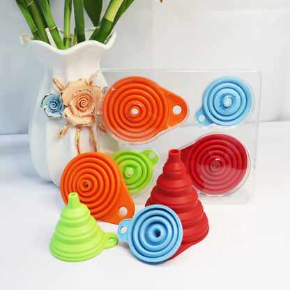 Kitchen Funnel Set 4 Pack, Small and Large, Kitchen Gadgets Accessories Foldable Silicone Collapsible Funnels for Filling Water Bottle Liquid Transfer Food Grade5