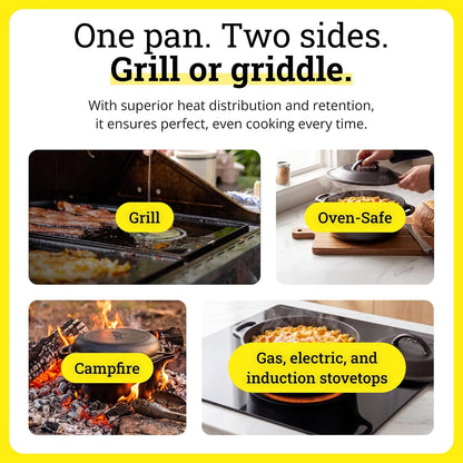 Pro-Grid Reversible Grill/Griddle, Pfas-Free, 20 X 10.5 Inches | Dual-Sided Reversible Cast Iron Grill & Griddle, Double Burner, Even Heat Distribution, Non-Toxic Cookware5
