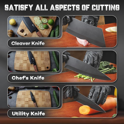 Kitchen Knife Set 3Pcs - Chef Knife Set with Full Tang Wooden Handle5