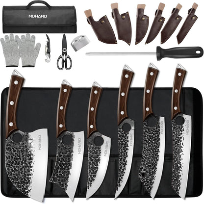 Butcher Knife Set, Serbian Chef Knife Set with Roll Bag Gift for Men1