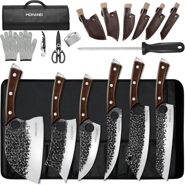 Butcher Knife Set, Serbian Chef Knife Set with Roll Bag Gift for Men1