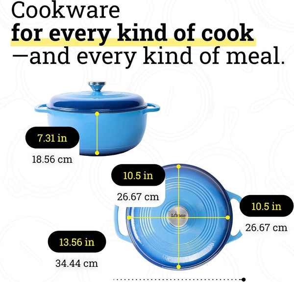 Essential Enamel Cast Iron Dutch Oven, 6 Quart, Caribbean Blue | Ideal for Bread Baking, Braising, Marinating & Slow Cooking, Features Moisture-Sealing Lid & Dual Handles5