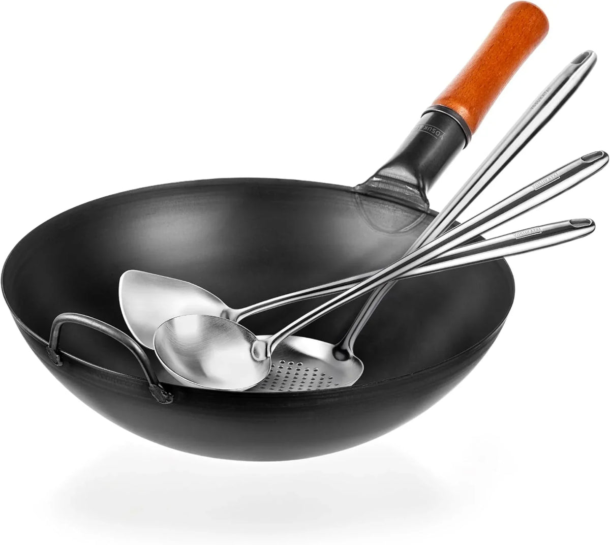 carbon-steel-wok-pan-13-5-stir-fry-pans-plus-17-wok-spatula-and-ladle-skimmer-spoon-stainless-steel-cooking-utensils-set