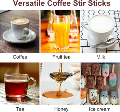 Wooden Coffee Stirrers 5.5" Coffee Stir Sticks 100 Pcs, Natural Birch round End Thick Birch Wood Eco-Friendly， Suitable for Coffee, Cocktail and Hot Drinks6