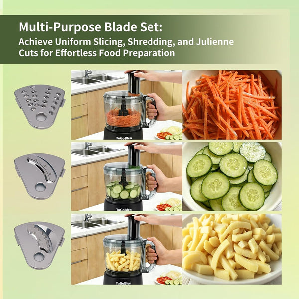 10 Cup Food Processor, Glass Blender and Grinder,5 Food Blades | Kneading/Chopping/Shredding/Slicing/French Fry Blades for Vege,Fruits,Meats,Beans2