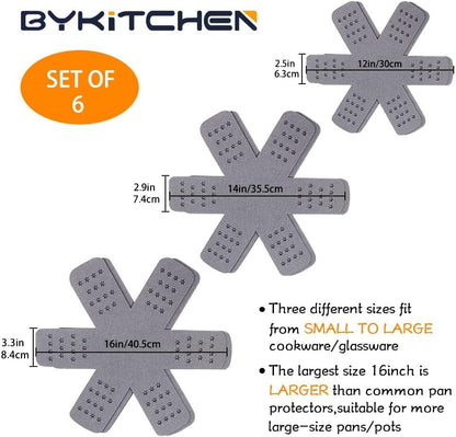 Pan and Pot Protectors, Larger & Thicker Pan Protectors with Stars, Set of 6 and 3 Different Sizes, Pot Protectors for Stacking and Protecting Your Cookware | 6-Piece Cookware Dividers with Stars Protect Pans, Pots, Bowls and Dishes from Scratches and Chipping When Stacked or Stored2