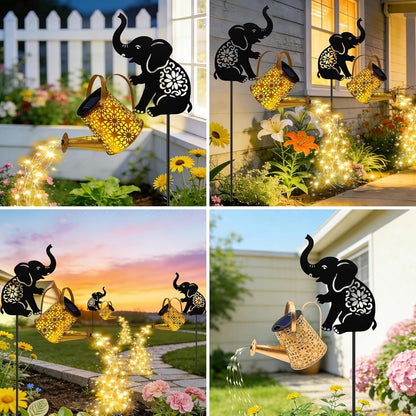 Solar Lights Outdoor,Watering Can with Elephant Silhouette Stake4