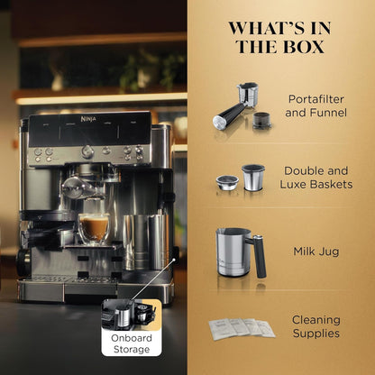 Ninja Luxe Café Premier 3-In-1 Espresso Machine, Drip Coffee, & Cold Brew | Built-In Grinder, Hands-Free Milk Frother, and Assisted Tamper for Cappuccinos & Lattes, Stainless Steel, ES6018