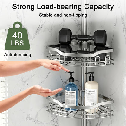 4 Tier Adjustable Stainless Steel Corner Shower Caddy Tension Pole3