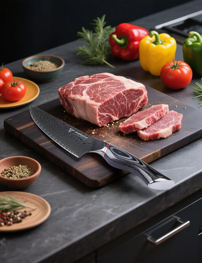 Chef Knife 8 Inch - Professional Japanese Kitchen Knife - Black Damascus Steel with Ergonomic Handle - MIAO Series4