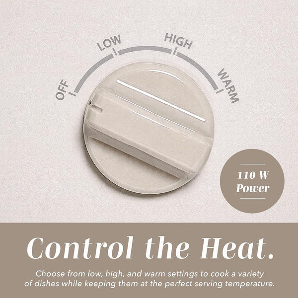 2QT Mini Electric round Slow Cooker - Adjustable Settings, Removable Stoneware Pot, Tempered Glass Lid, Dishwasher Safe, Cool-Touch Side Handles, Sand4