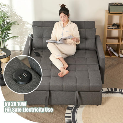 52" 3-In-1 Convertible Sleeper Sofa Bed, Linen, Dark Gray5