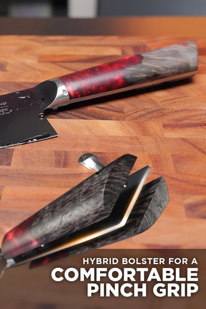 8" Chef Knife — American Forged S35VN Powdered Steel — for Serious Home Cooks & Collectors Seeking Premium Steel — Maple & Red Resin Handle, Full Tang, Spartan Ghost, Customer Support5