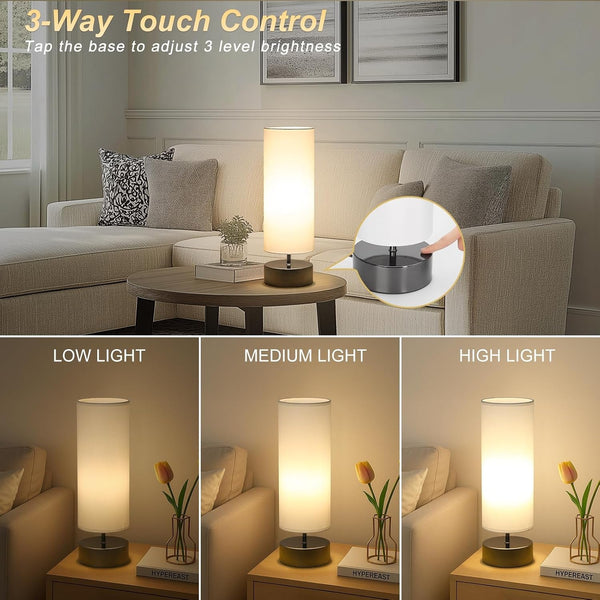 Touch Table Lamp, 3-Way Dimmable Bedside Lamp with Cylinder Fabric Shade3