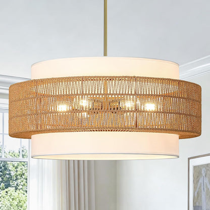 25.6" Rattan Chandelier for Dining Room, 6-Light Boho Pendant Hanging Light1
