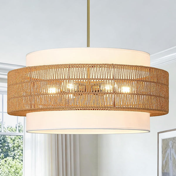 25.6" Rattan Chandelier for Dining Room, 6-Light Boho Pendant Hanging Light1