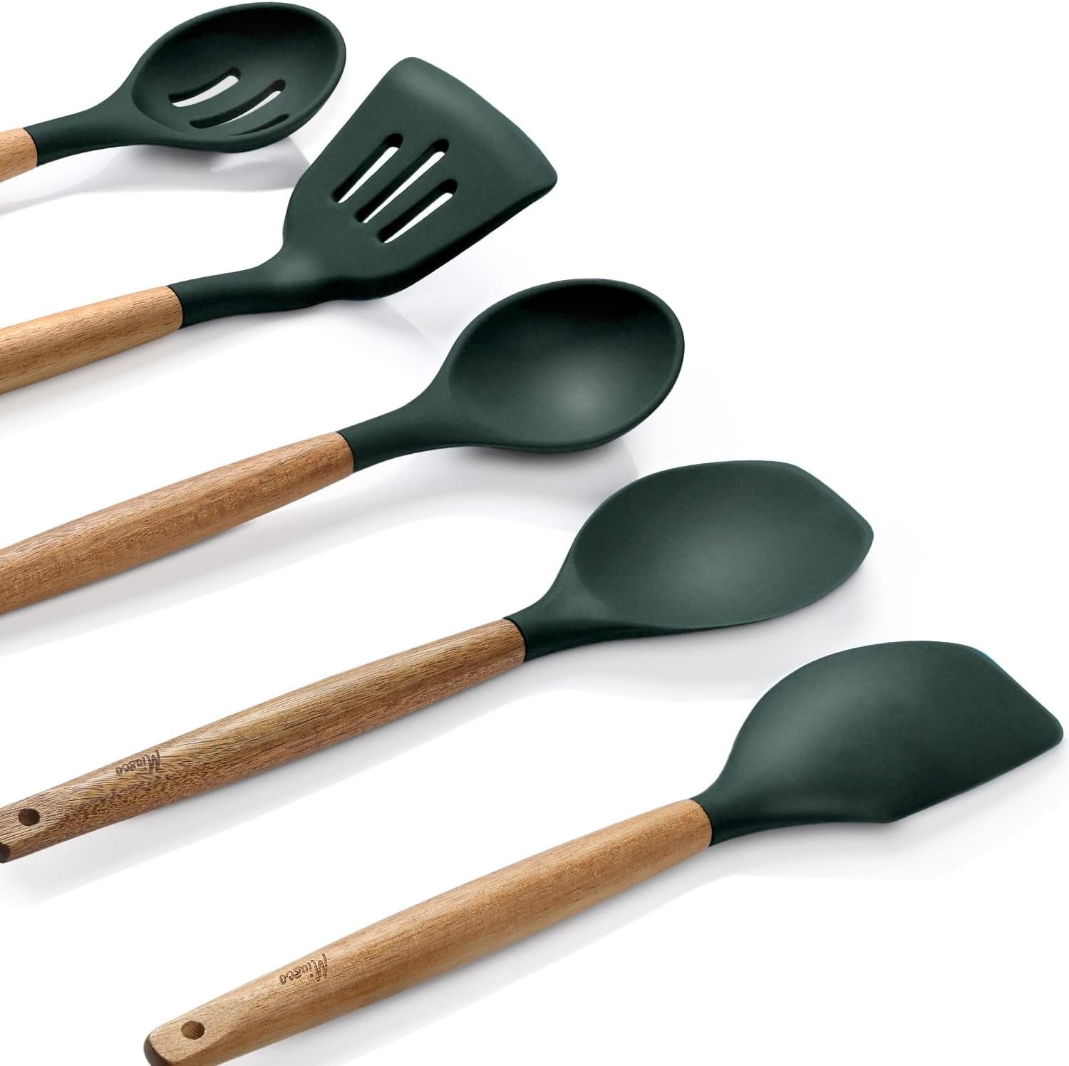 non-stick-silicone-cooking-utensils-set-with-natural-acacia-hard-wood-handle-5-piece-high-heat-resistant-green