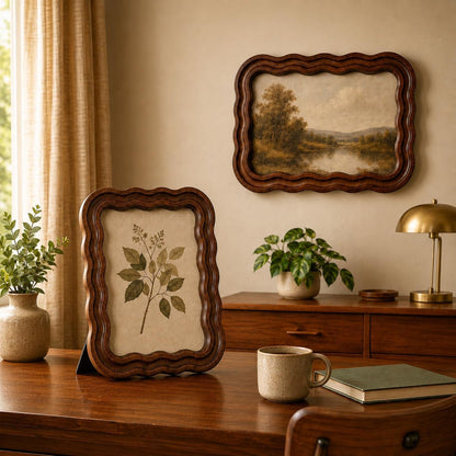 5X7 Picture Frame Vintage Brown Photo Frame Wooden Scalloped Frame4