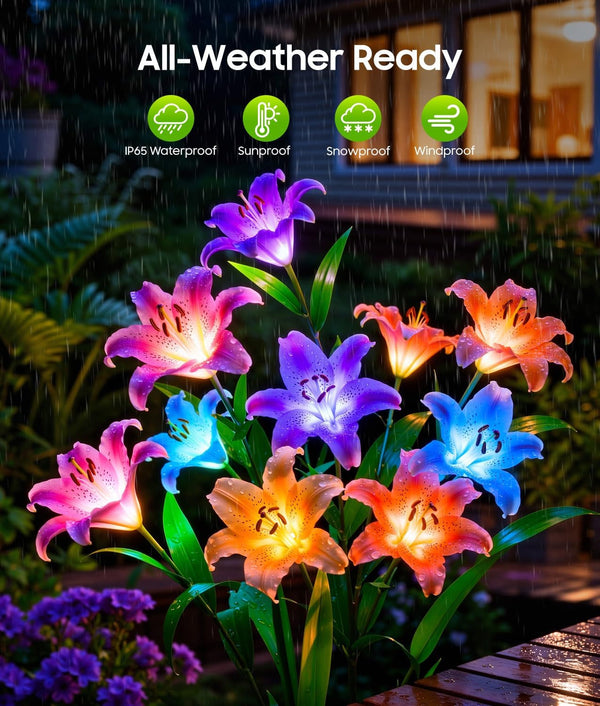 Solar Flower Lights, 4 Pack Solar Garden Lights with 24 Lily Flowers4