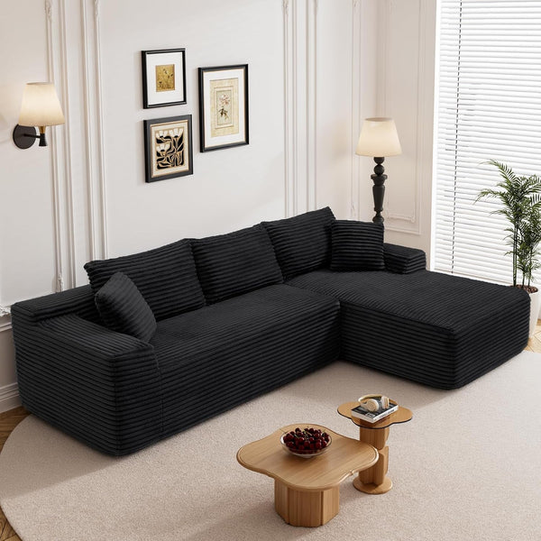 96" Boneless Cloud Sectional Couches for Living Room, Comfy Fluffy L Shaped Memory Foam Deep Seat Boneless Couch, Modular Sectional Sofa with Right Facing Chaise, Black8