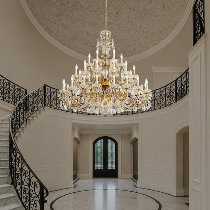 50 Inch Extra Large Maria Theresa Crystal Chandelier, Vintage Brass Candelabra Chandelier Pendant Light Fixture for High Ceiling Living Room, Foyer, Entryway, Staircase, Lobby,Banquet Hall4