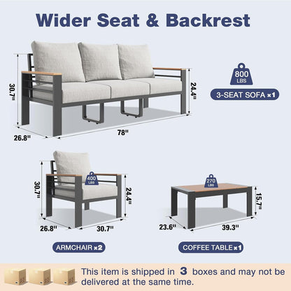 Aluminum Patio Furniture Set 5 Seats, Oversized Outdoor Sectional with Washable Thick Cushions, Coffee Table, Patio Conversation Sets for Porch, Balcony, Deck6