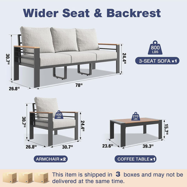 Aluminum Patio Furniture Set 5 Seats, Oversized Outdoor Sectional with Washable Thick Cushions, Coffee Table, Patio Conversation Sets for Porch, Balcony, Deck6