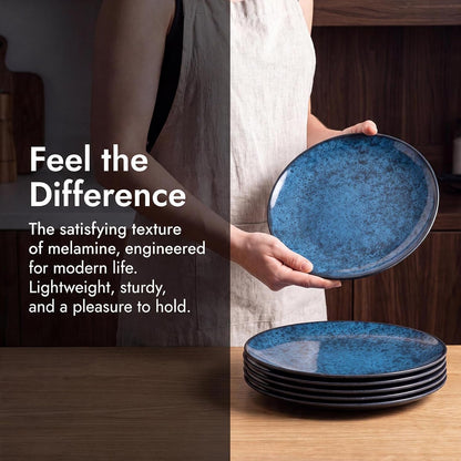 12Pcs Melamine Dinnerware Sets,Blue Melamine Plates and Bowls Set for 47