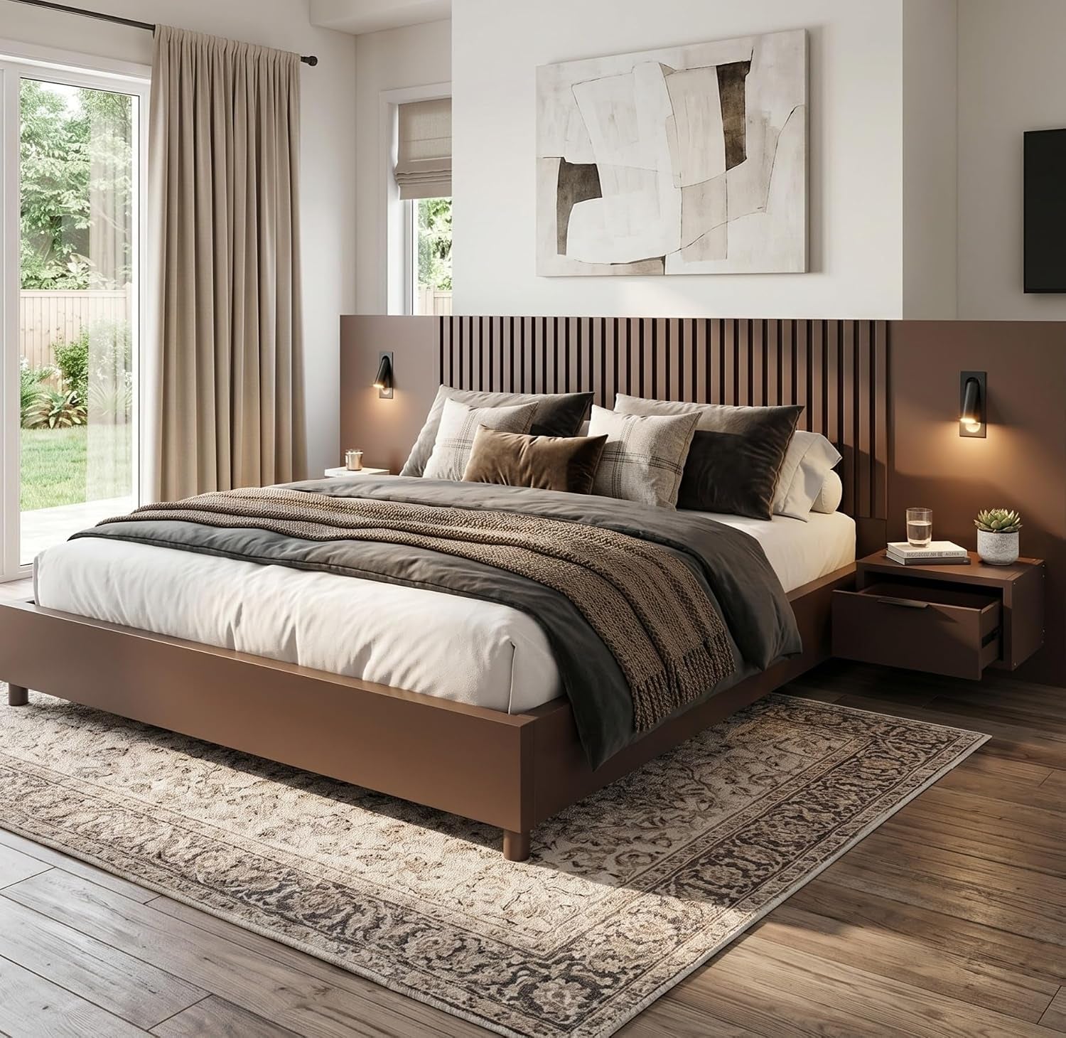 king-size-platform-bed-with-built-in-nightstands-and-reading-lights-vertical-slatted-headboard-heavy-duty-noise-free-wood-bed-frame-with-wood-slats-support-walnut