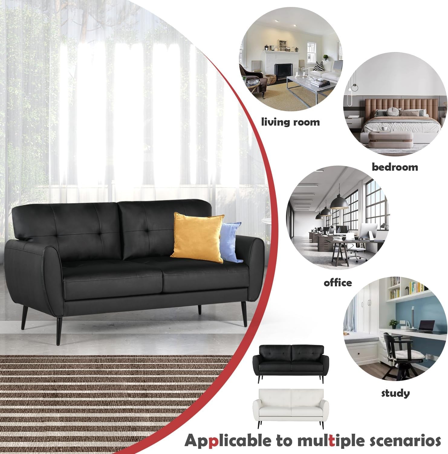 vamepole-60-loveseat-sofa-for-living-room-mid-century-mini-black-couch-tufted-leather-love-seat-furniture-comfy-office-2-seat-small-couches-for-small-spaces-bedroom-apartment