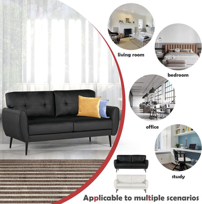 VAMEPOLE 60" Loveseat Sofa for Living Room, Mid Century Mini Black Couch, Tufted Leather Love Seat Furniture, Comfy Office 2 Seat, Small Couches for Small Spaces, Bedroom, Apartment9