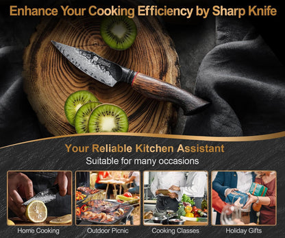 Kitchen Paring Knife 4.2 Inch,Razor Sharp Hand Forged Damascus Steel Small Kitchen Knife for Peeling Coring Fruit with Ergonomic Handle9