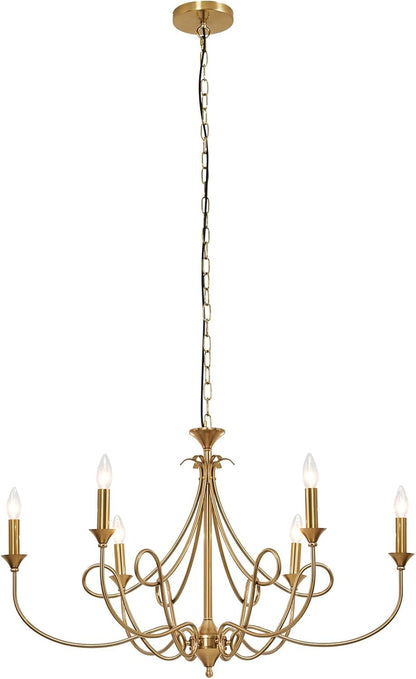 6-Light Modern Chandelier 36.6" Brass Candle Chandeliers Metal Gold Pendant Light Fixture for Dining Room Living Room Kitchen Island Foyer Entryway, E12 Base8