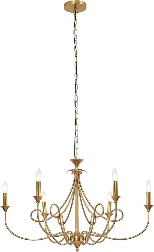 6-Light Modern Chandelier 36.6" Brass Candle Chandeliers Metal Gold Pendant Light Fixture for Dining Room Living Room Kitchen Island Foyer Entryway, E12 Base8