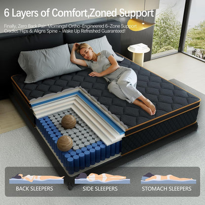 12 Inch King Size Mattress in a Box,Gel Hybrid Memory Foam Individually Wrapped Pocket Springs for Motion Isolation,Pressure Relief,Certipur-Us,Medium Firm-Black5