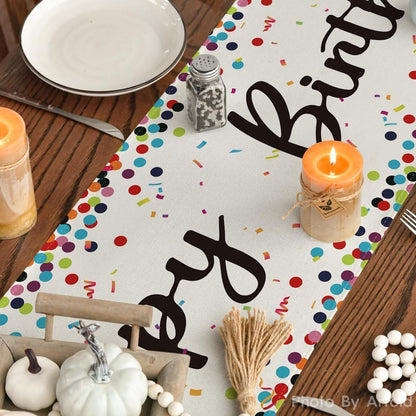 Polka Dot Beige Happy Birthday Table Runner, Seasonal Kitchen Dining Table Decoration for Home Party Decor 13X72 Inch4