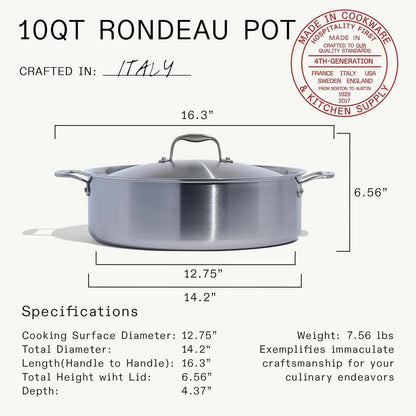 Made in Cookware - 10 Quart Stainless Steel Rondeau Pot W/Lid - 5 Ply Stainless Clad - Professional Cookware - Crafted in Italy - Induction Compatible3