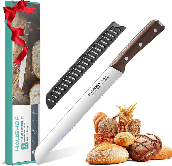 Bread Knife with Sheath, 8-Inch Serrated Bread Knife for Homemade Bread, 5Cr15Mov Premium Stainless Steel Bread Cutter with Gift Box for Mom Dad, Full Tang and Ergonomic Handle1